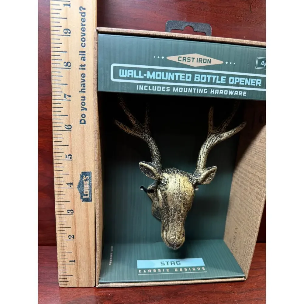 NIB The Kraftsmen Co. Cast Iron Bottle Opener Stag Wall Mounted w/ Hardware
